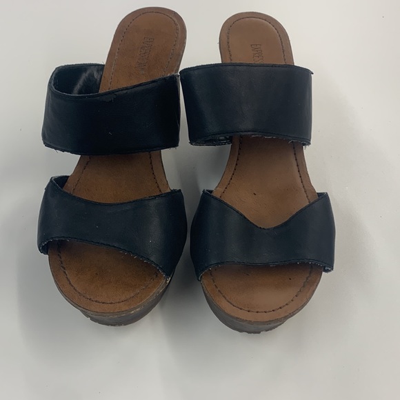 Ladies size 9 Expression cork & black wedge heels - Picture 4 of 9